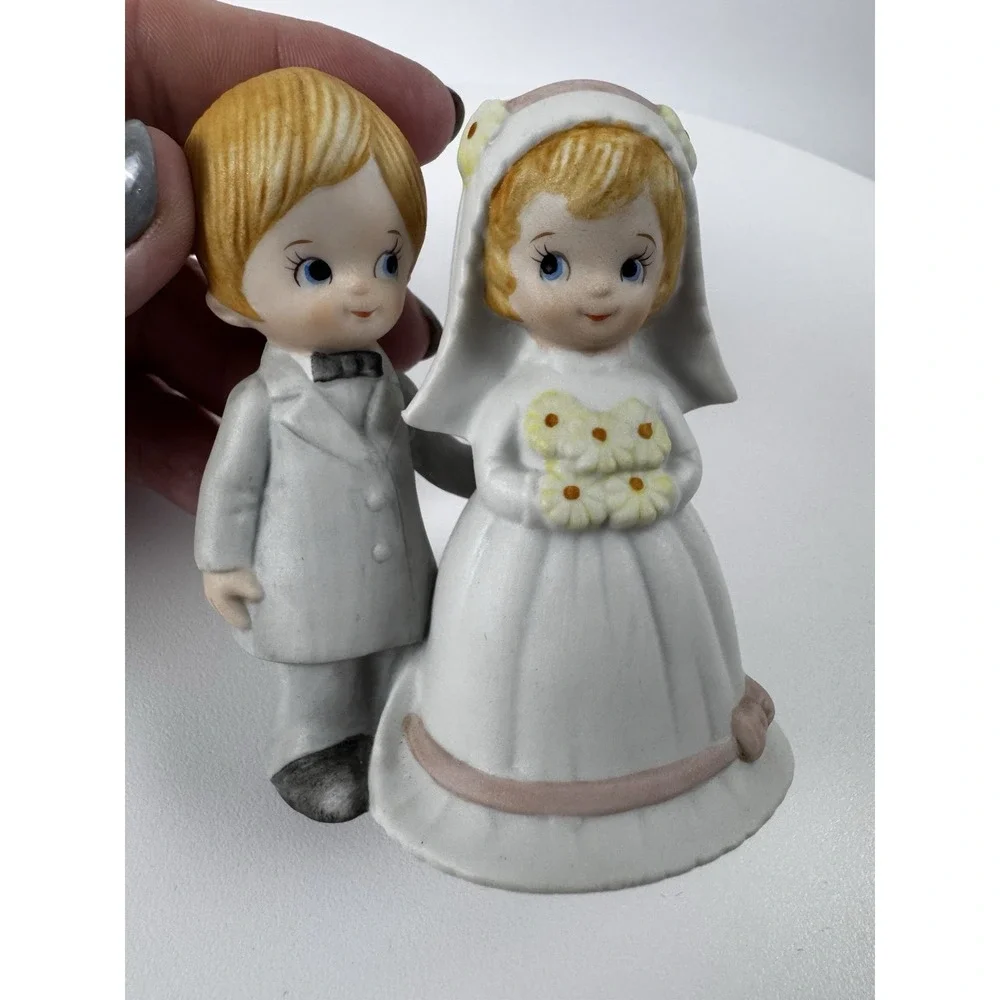 Vintage Lefton Bride‎ Groom Wedding Figurine Bisque Cake Topper 3